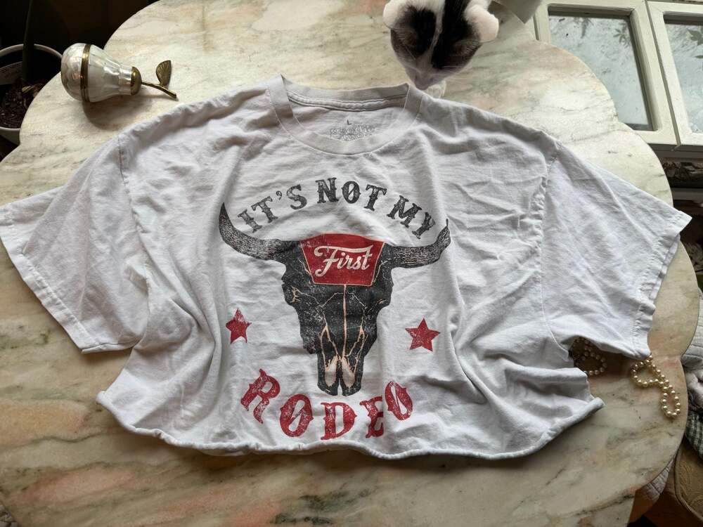 Goodie Two Sleeves It's Not My First Rodeo Graphic Crop Top White